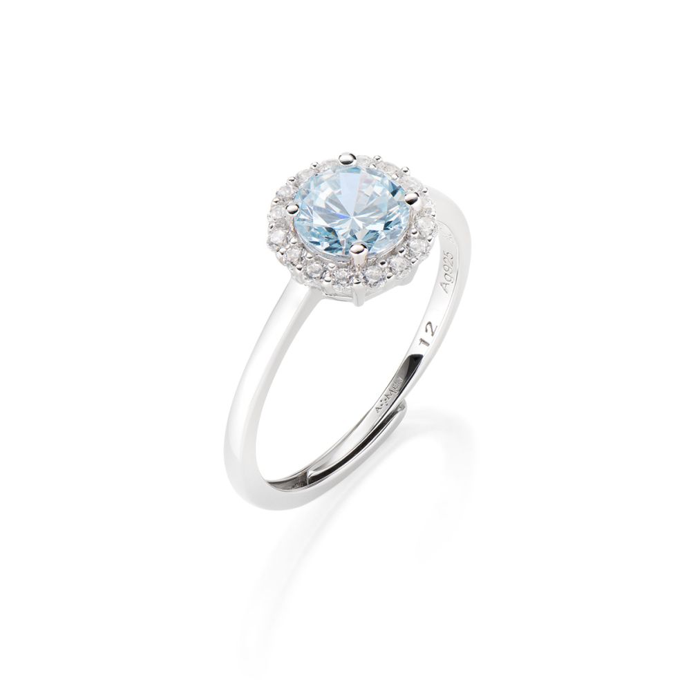 Amen Anello Regolabile Argento Acquamarina