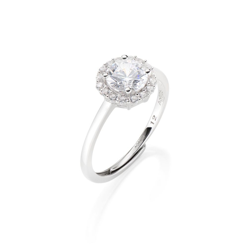 Amen Anello Regolabile Argento Zircone Bianco