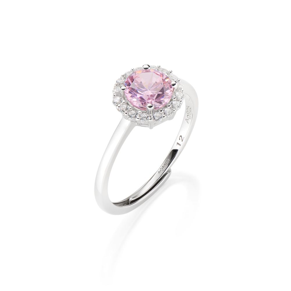 Amen Anello Regolabile Argento Zircone Rosa