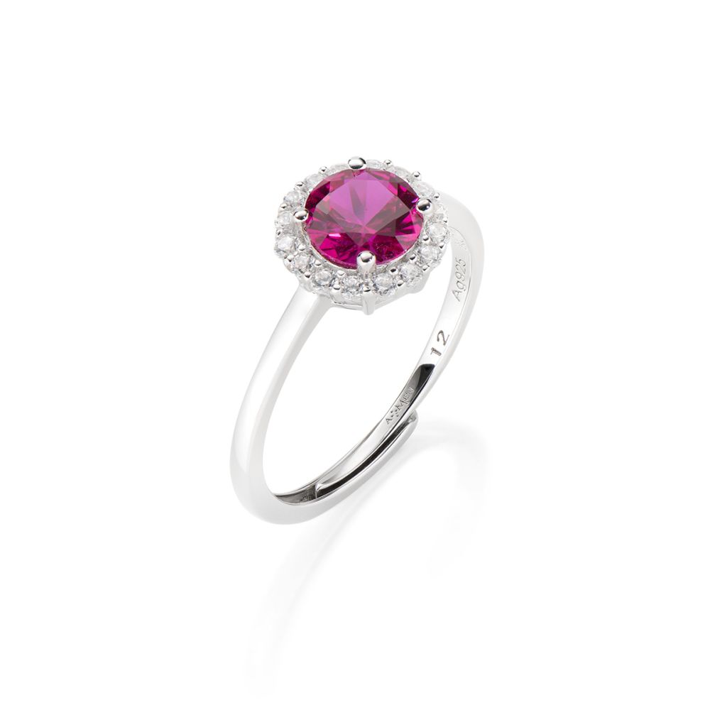 Amen Anello Regolabile Argento Zircone Rosso