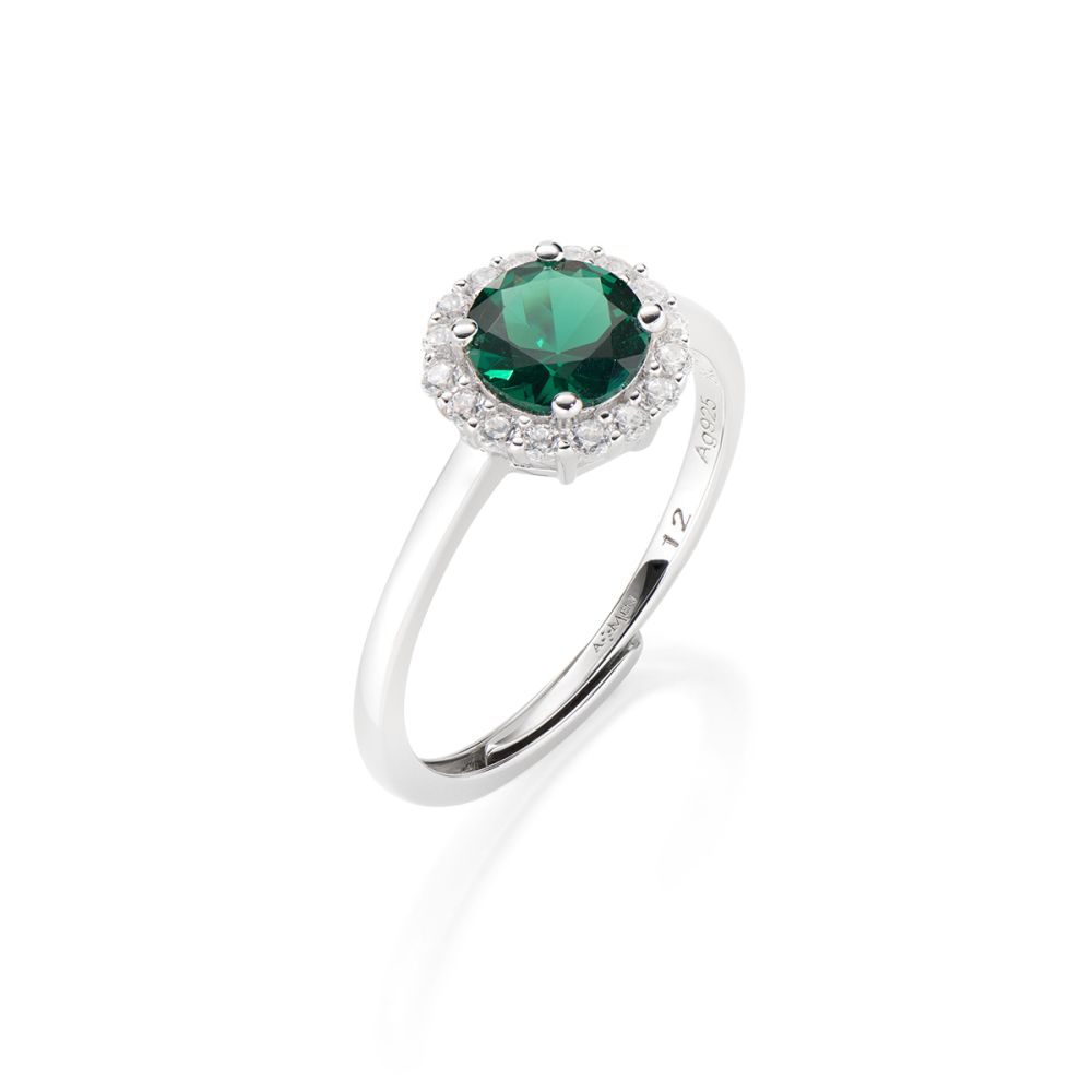 Amen Anello Regolabile Argento Zircone Verde