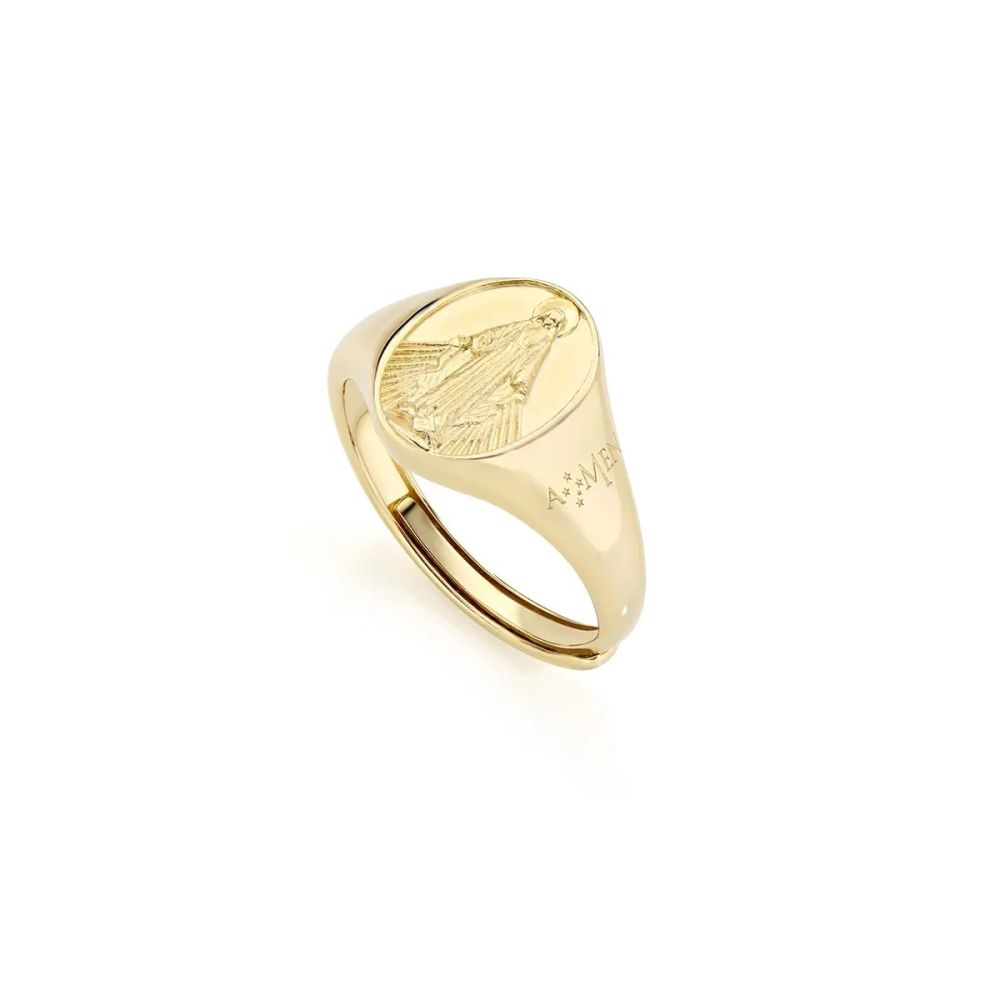 Amen Anello Chevalier Argento Dorato Madonna Miracolosa