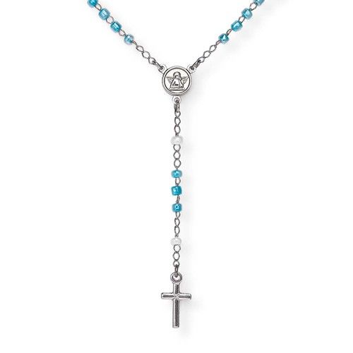 Amen Collana Donna Rosario Argento Classico Junior Cristalli azzurri