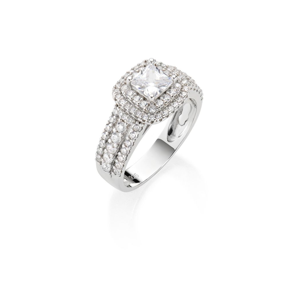 Amen Anello Argento Zirconi Bianchi