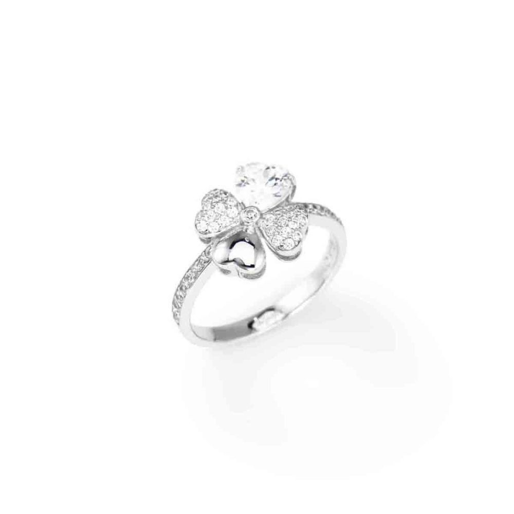 Amen Anello Donna Argento Quadricuore con Zirconi Bianchi