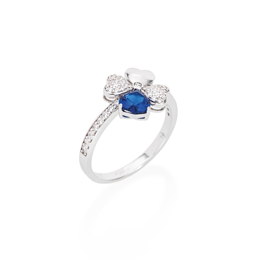 Amen Anello Donna Argento Quadricuore con Zirconi Bianchi e Blu