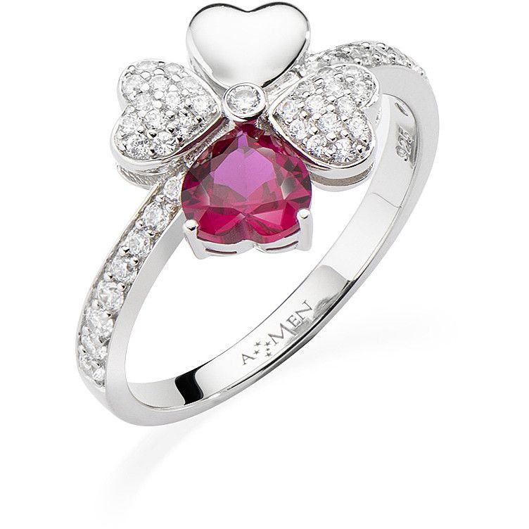 Amen Anello Donna Argento Quadricuore Rubino-18