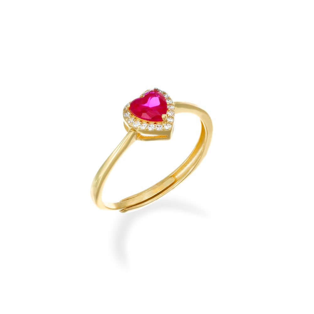 Amen Anello Regolabile Argento Dorato Cuore Rubino