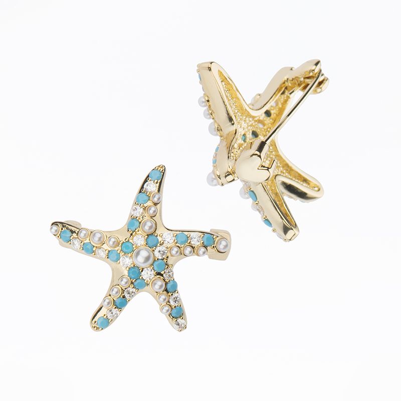 Barbieri Spilla Stella Marina Metallo Gold e Zirconi Turchesi