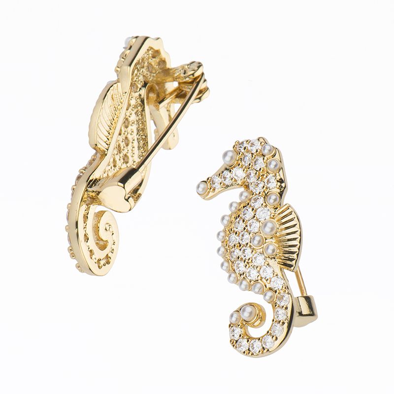 Barbieri Spilla Cavalluccio Metallo Gold e Zirconi Bianchi