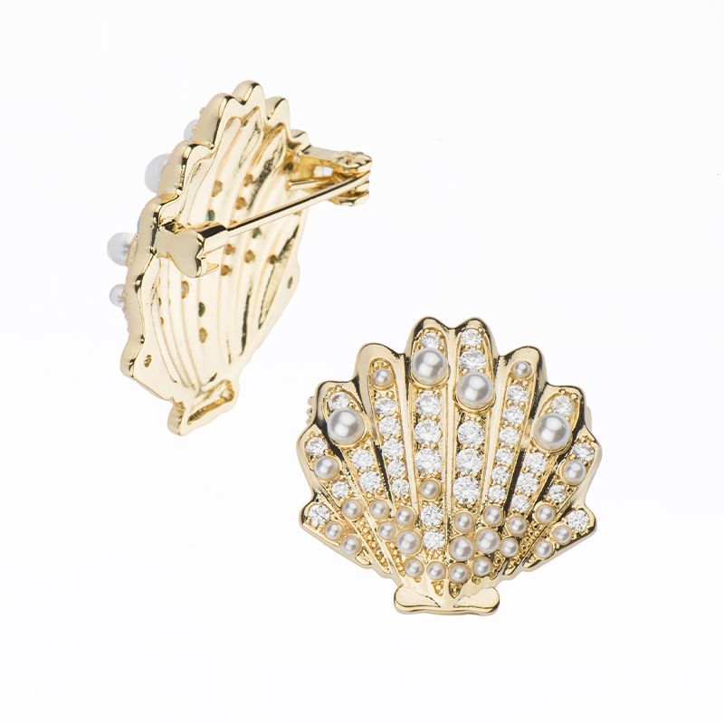 Barbieri Spilla Conchiglia Metallo Gold e Zirconi Bianchi