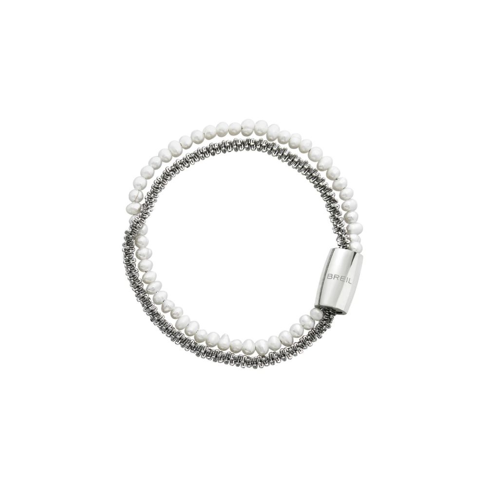 Breil Bracciale 2 Fili Acciaio e Perle Magnetica