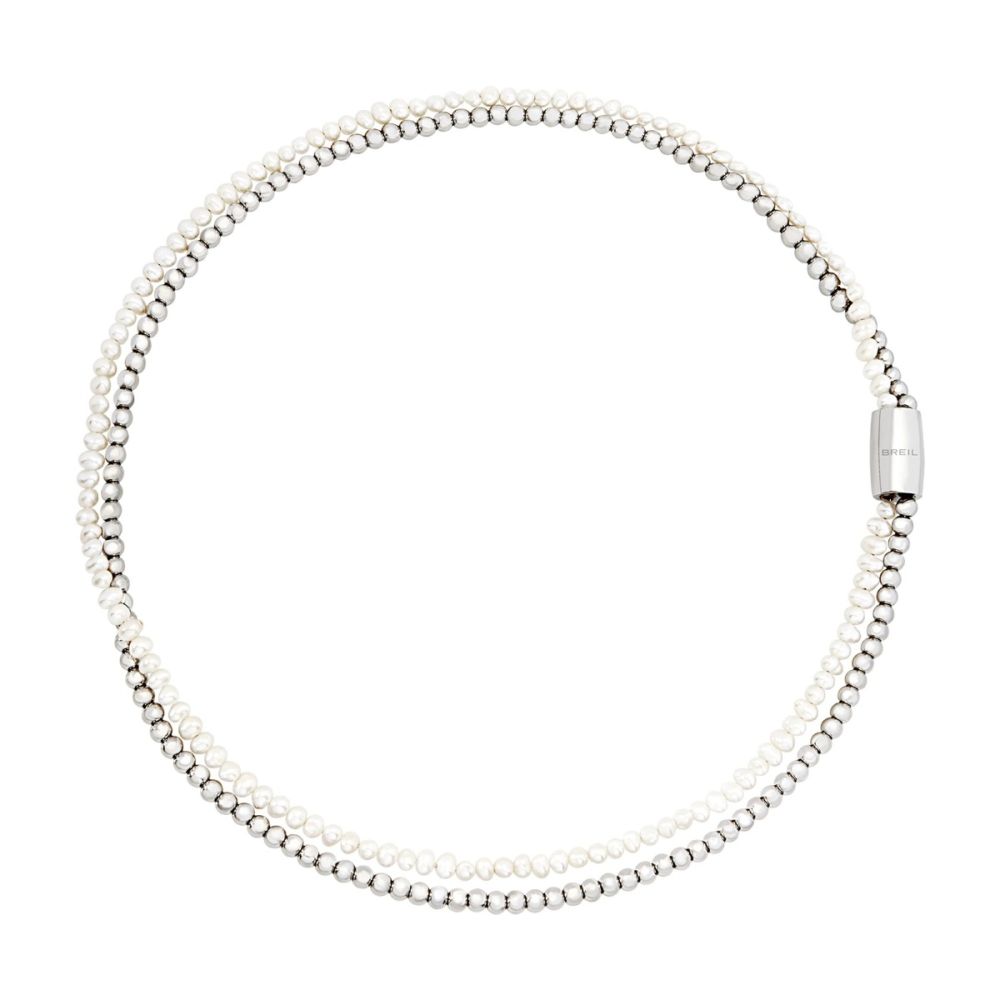Breil Collana 2 Fili Acciaio e Perle Magnetica