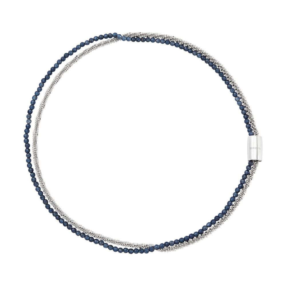 Breil Collana 2 Fili Acciaio e Agata Blu Magnetica