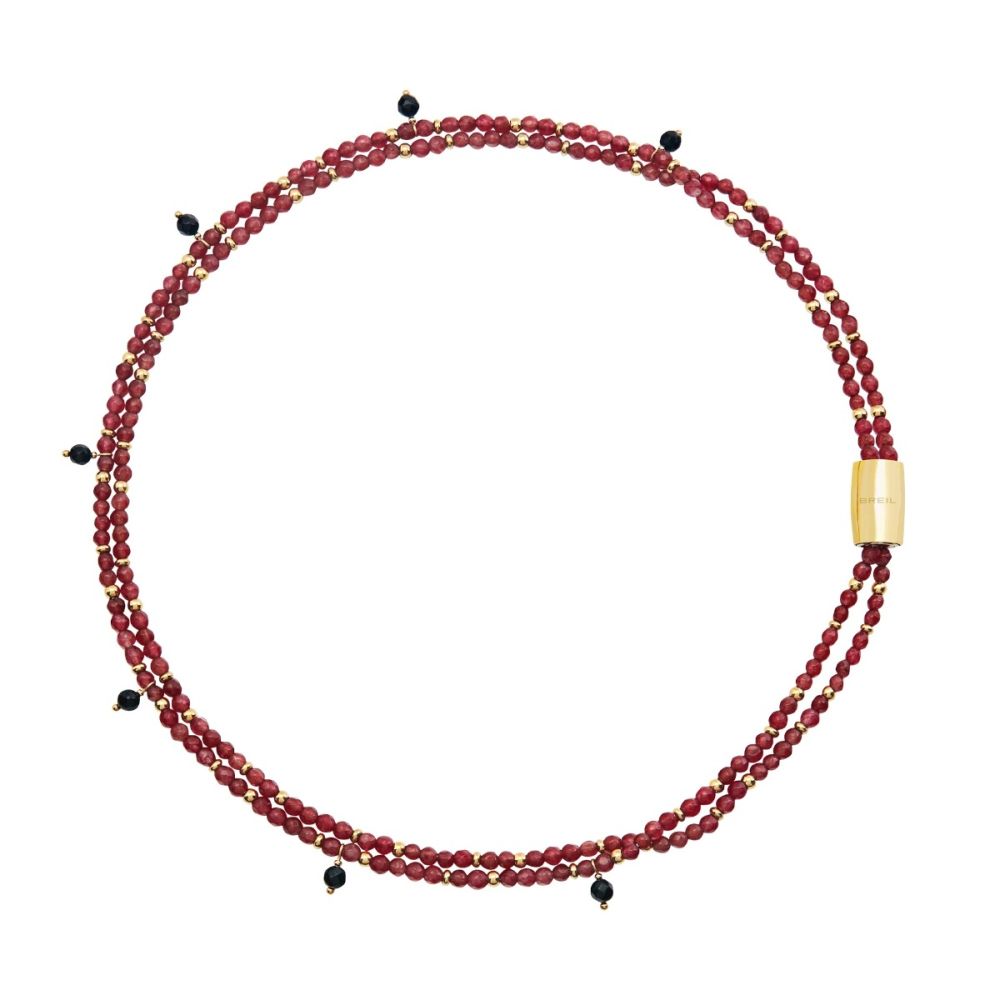 Breil Collana 2 Fili Acciaio Gold e Agata Rossa Magnetica