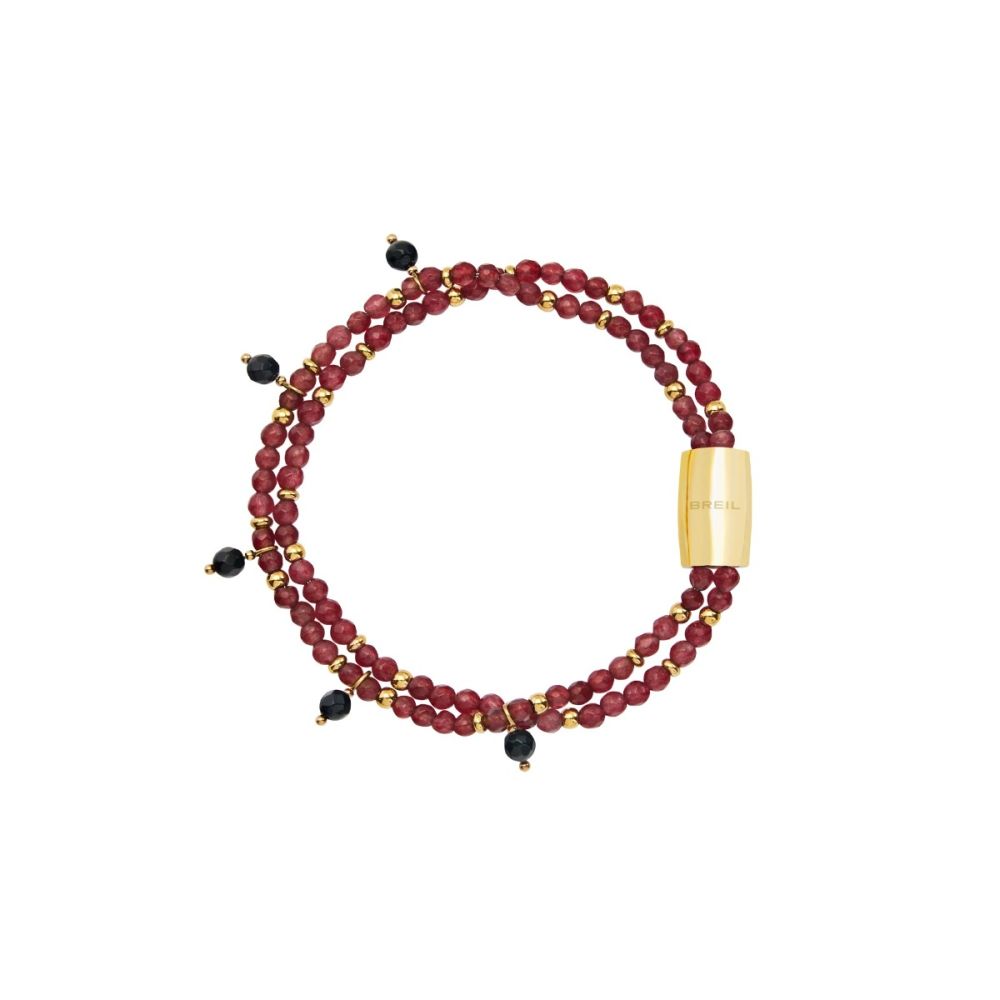 Breil Bracciale 2 Fili Acciaio Gold e Agata Rossa Magnetica