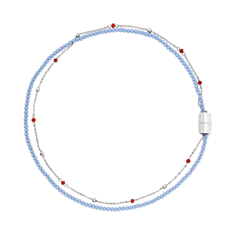 Breil Collana 2 Fili Acciaio e Cristalli Blu Magnetica