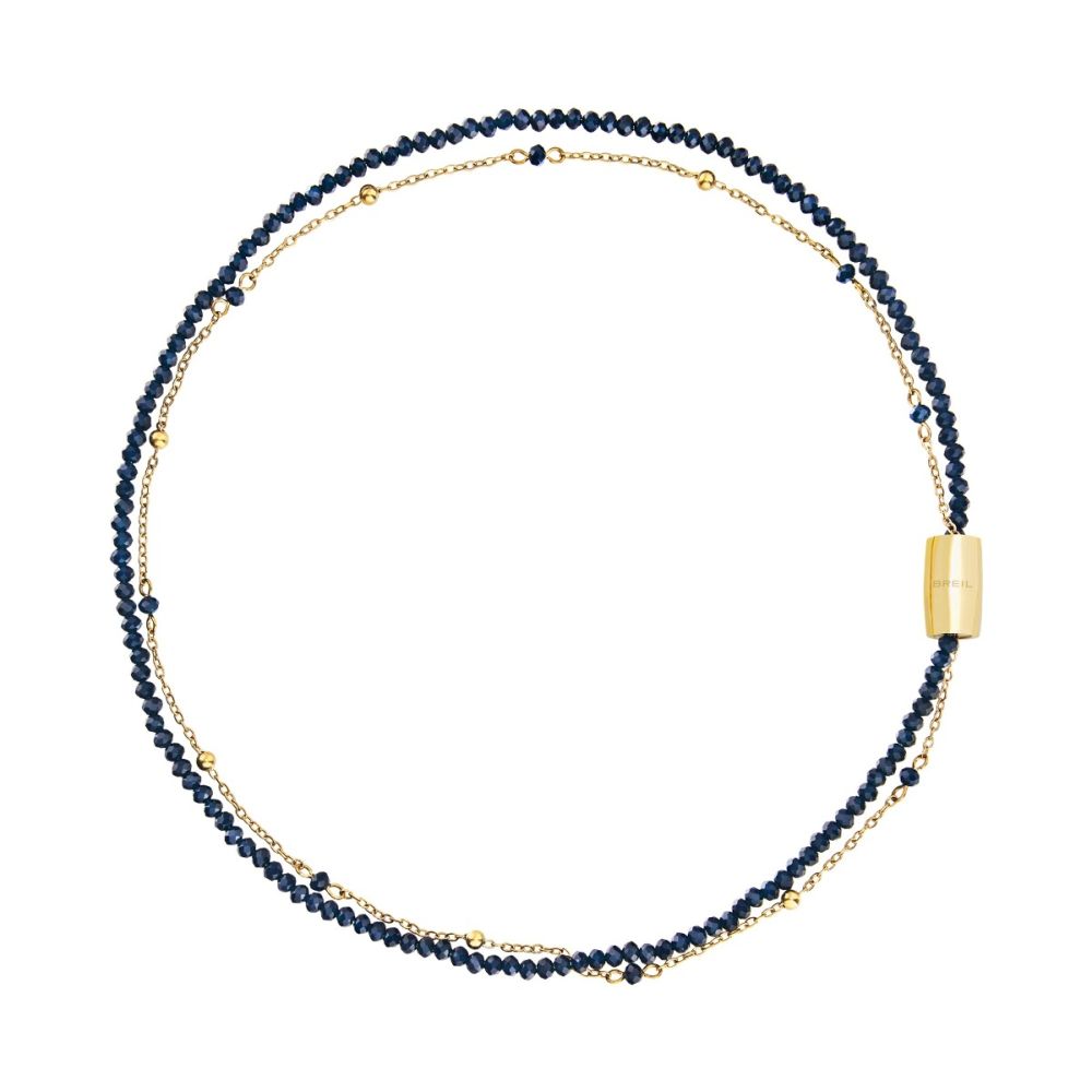 Breil Collana 2 Fili Acciaio Gold e Cristalli Blu Magnetica