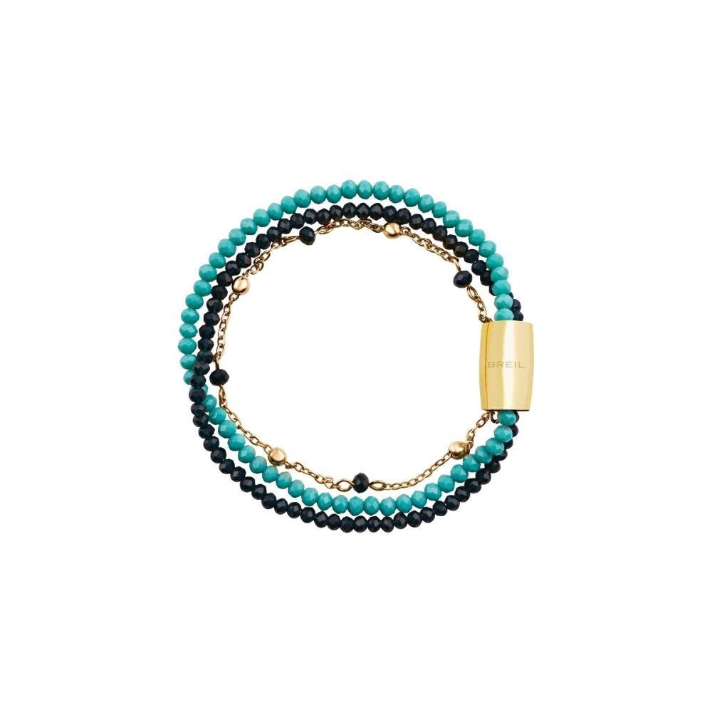 Breil Bracciale 3 Fili Acciaio Gold Cristalli Blu e Neri