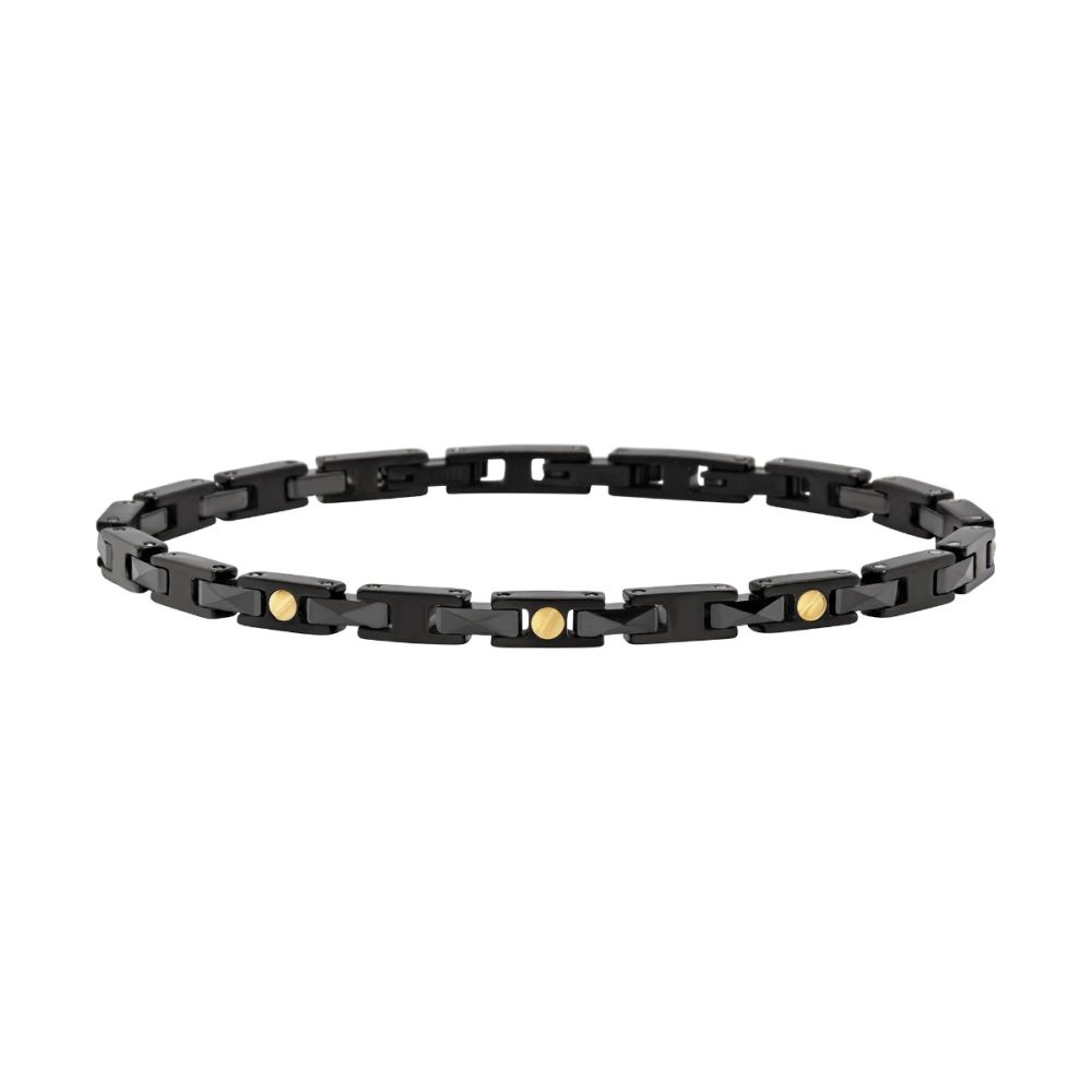 Breil Bracciale Acciaio e Ceramica Nera con Viti Gold