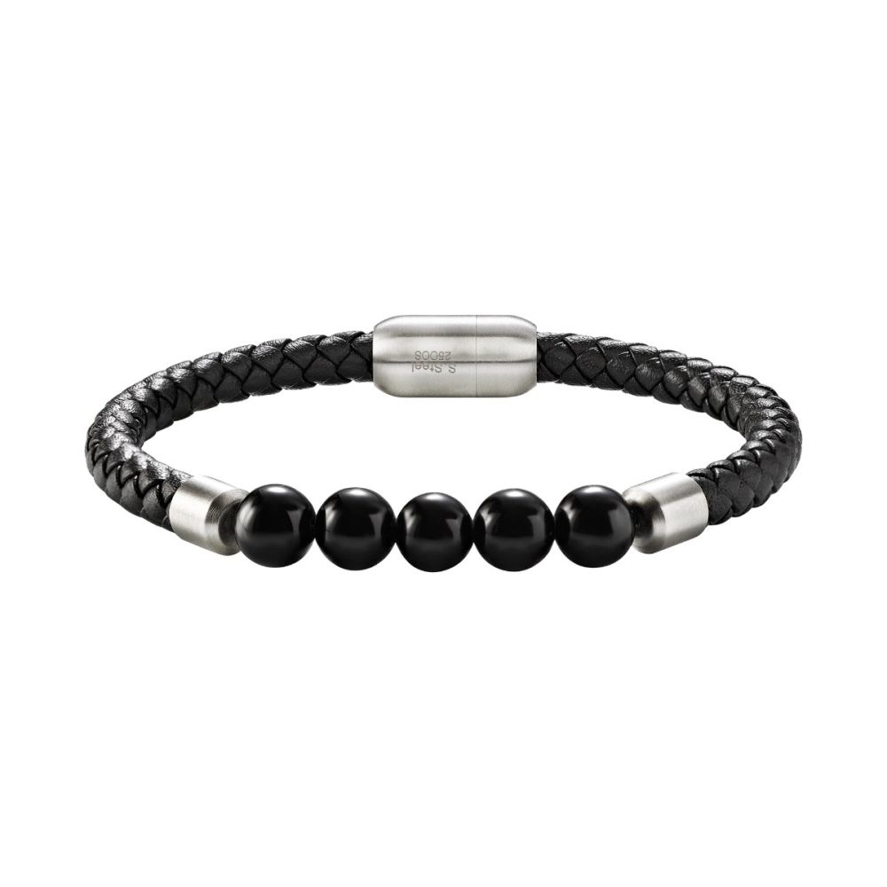 Breil Bracciale Pelle Nera e Agata Indiana