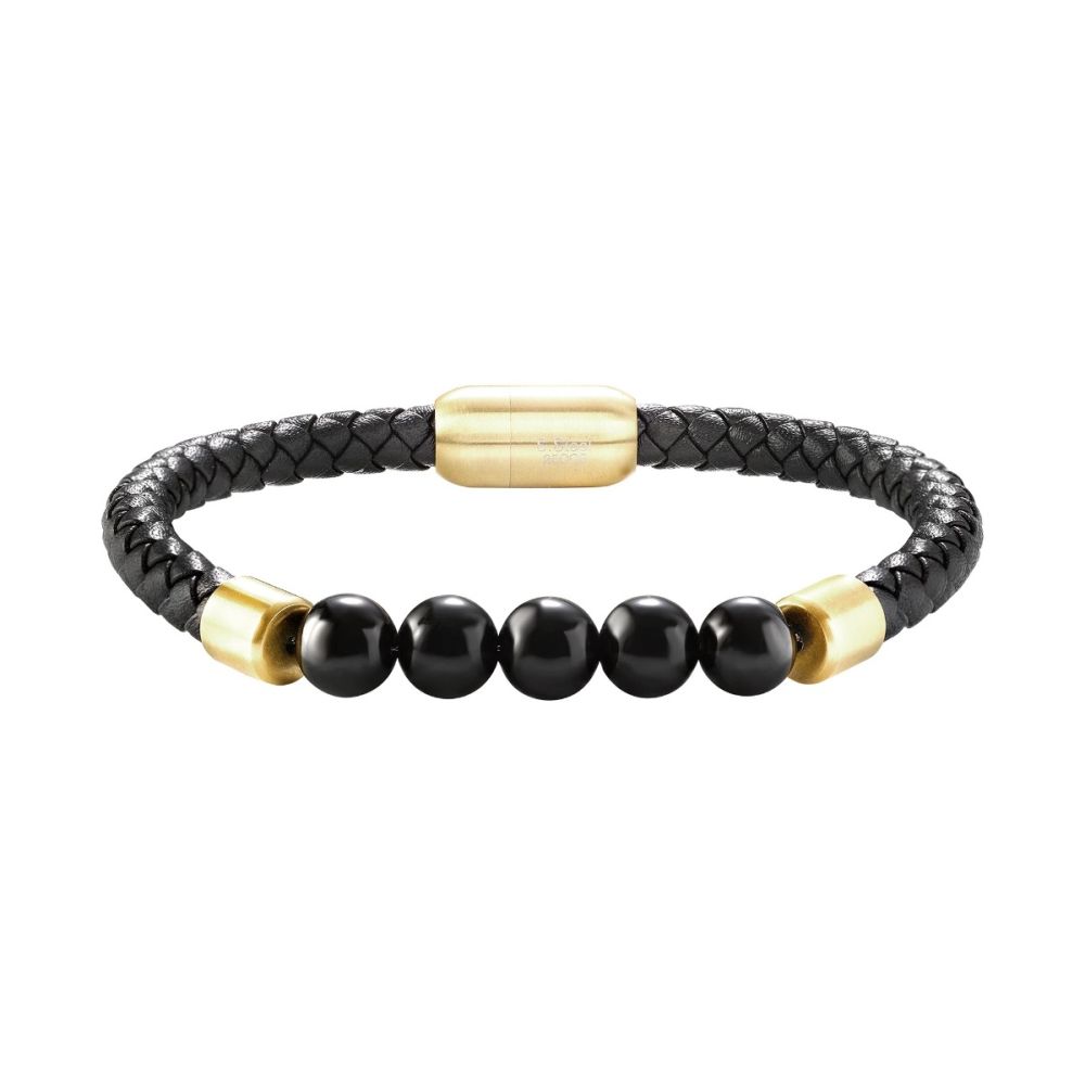 Breil Bracciale Gold Pelle Nera e Agata Indiana