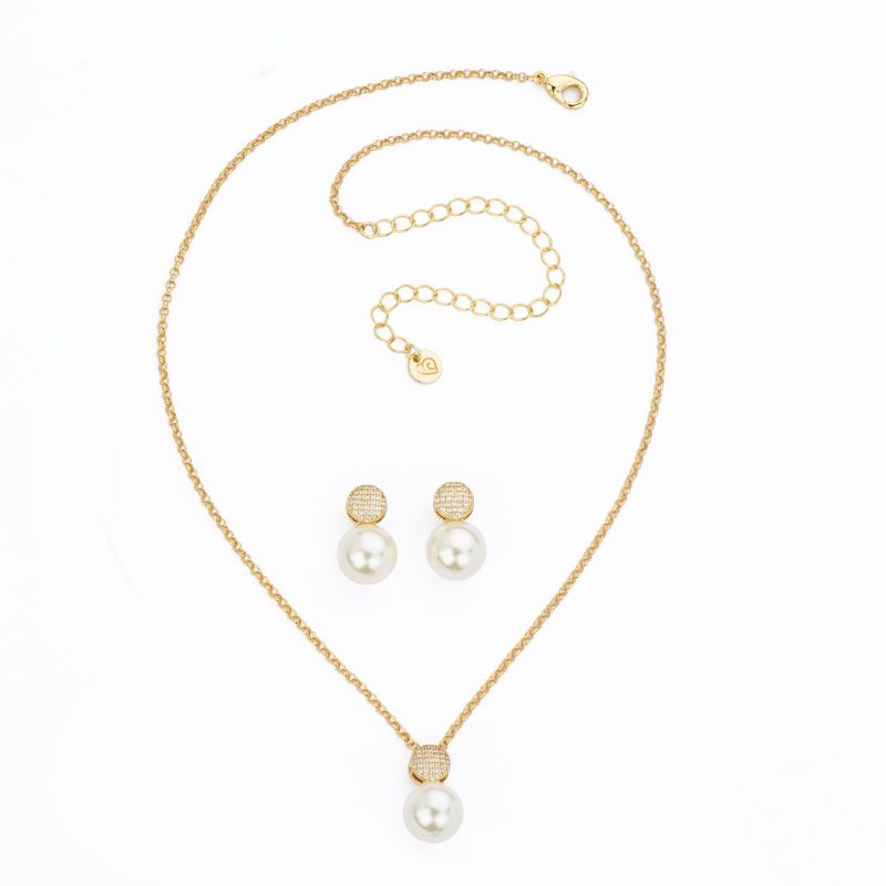 Barbieri Set Collana e Orecchini Metallo Gold e Perla