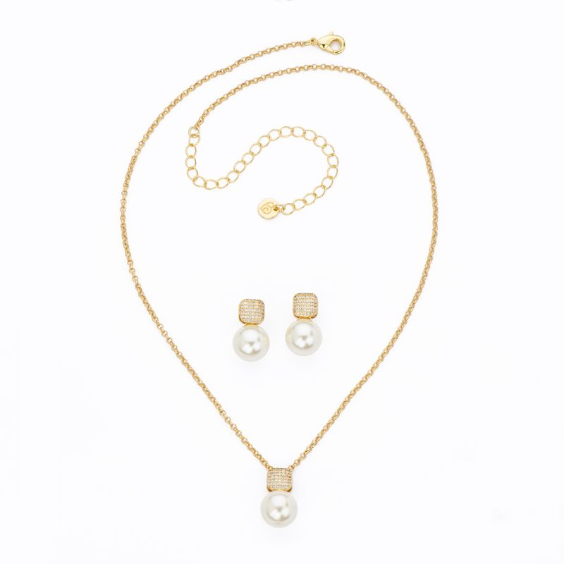 Barbieri Set Collana e Orecchini Metallo Gold e Perla