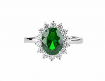 Chimiama Anello Donna Argento Regolabile Pietra Verde e Zirconi - 10-14