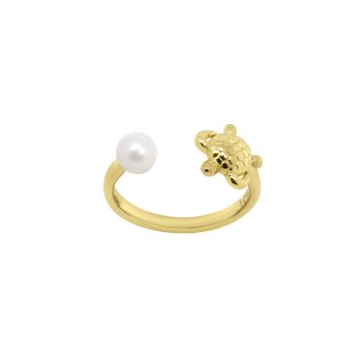 Chimiama Anello Argento Gold con Perla e Tartaruga
