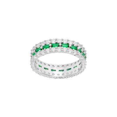 Chimiama Anello Argento Baguette Smeraldo