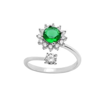 Chimiama Anello Argento Zirconi Bianchi e Verde