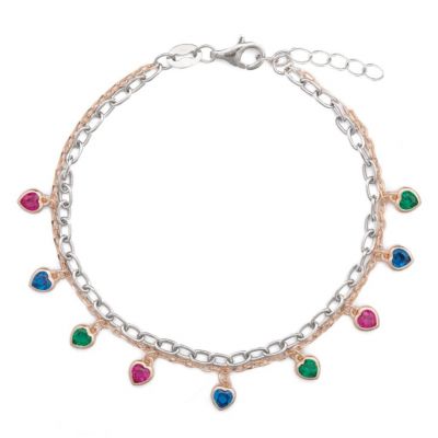 Chimiama Bracciale Donna Argento Bicolore e Cuori Colorati