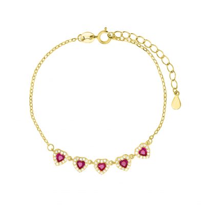 Chimiama Bracciale Argento Gold 5 Cuori Rubino