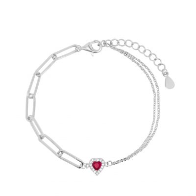 Chimiama Bracciale 2 Fili Argento Cuore Rubino