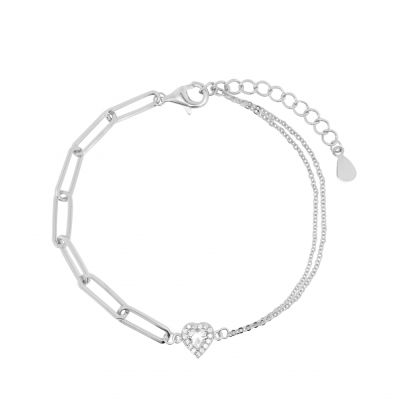 Chimiama Bracciale 2 Fili Argento Cuore Bianco