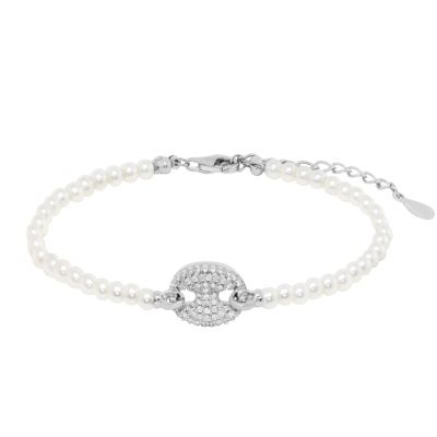 Chimiama Bracciale Argento Perle ed Elemento Zirconato