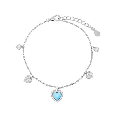 Chimiama Bracciale Argento Cuori Turchese e Zirconati
