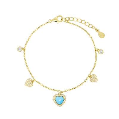 Chimiama Bracciale Argento Dorato Cuori Turchese e Zirconati