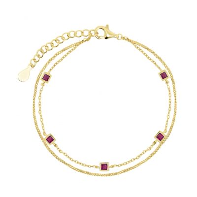 Chimiama Bracciale 2 Fili Argento Dorato e Cristalli Rubino