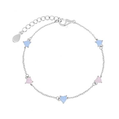 Chimiama Bracciale Argento Cuori Rosa e Celesti