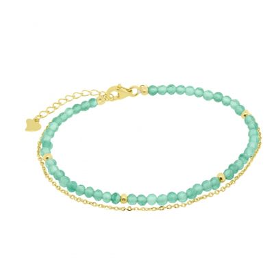 Chimiama Bracciale 2 Fili Argento Dorato e Agata Verde