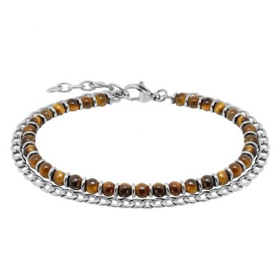 Chimiama Bracciale 2 Fili Acciaio e Occhio di Tigre