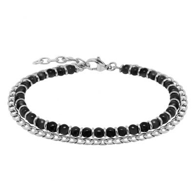 Chimiama Bracciale 2 Fili Acciaio e Onice