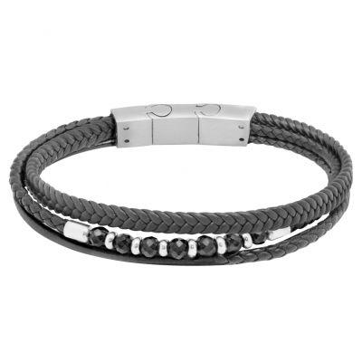 Chimiama Bracciale 3 Fili Pelle Nera e Acciaio