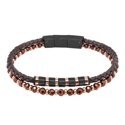 Chimiama Bracciale 2 Fili Acciaio e Pelle Marrone
