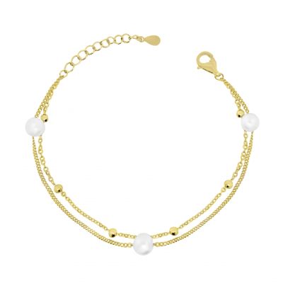 Chimiama Bracciale 2 Fili Argento Gold Con Perle
