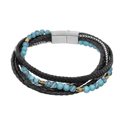 Chimiama Bracciale Acciaio e Pelle con Turchese
