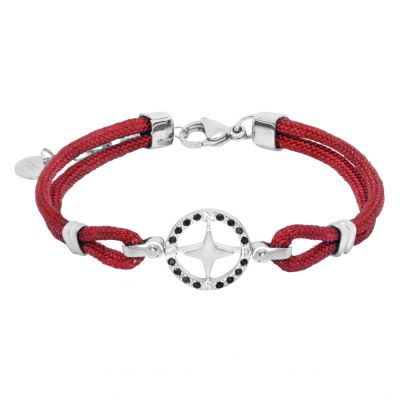 Chimiama Bracciale Rosa Dei Venti Acciaio e Nylon Rosso