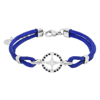 Chimiama Bracciale Rosa Dei Venti Acciaio e Nylon Blu